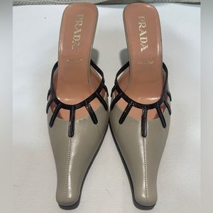 Prada Pointed Toe Kitten Mules